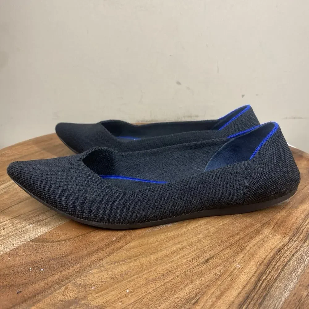 Rothys The Point Womens Black And Blue Size 7.5 Slip On Fabric Knit Ballet Flats